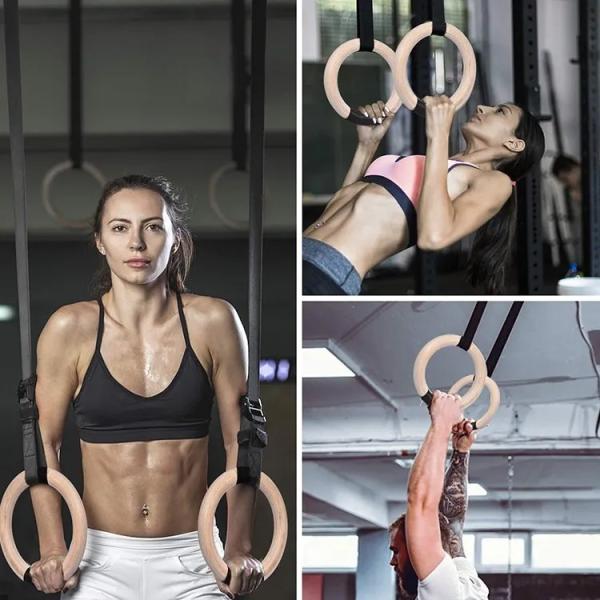 Body Workout Exercise adjustable strap wooden gym ring Gymnastics Rings