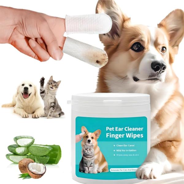Pet Care Grooming Cat Dog Ear Cleaner Finger Wipe for Cats Dogs Extra Large and White