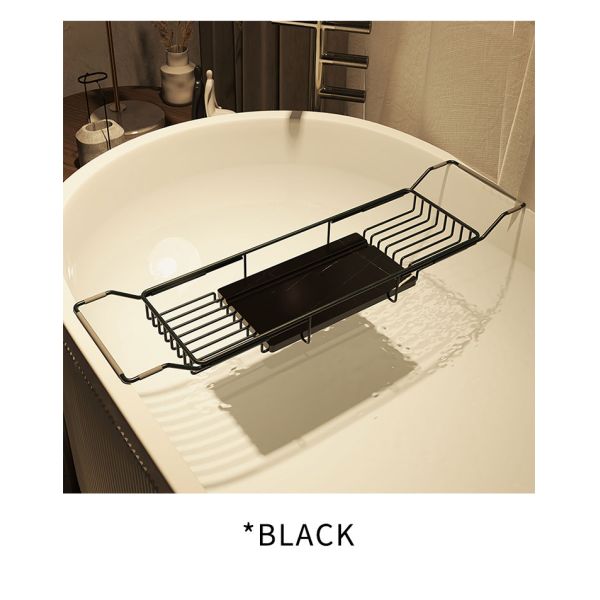 Bathroom Stainless Steel Scalable Bathtub Storage Rack Shower Gel Organizer Holder Non slip Marble Anti Slip Bathtub Caddy Tray