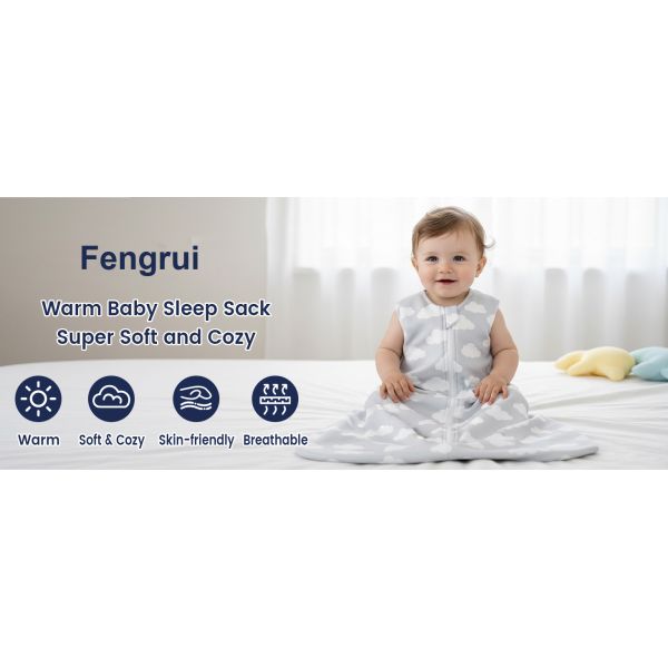 2 Pack Micro-Fleece Baby Sleep Sack with 2-Way Zipper - Comfortable Wearable Blanket With Clouds