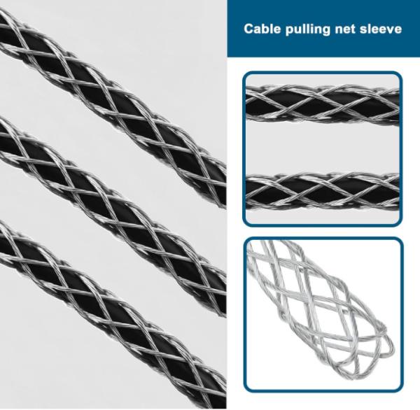Agarre de tirón de cable para 6-10mm Cable galvanizado de acero inoxidable Cable antideslizante de tracción Manga de malla flexible Cable de cuerda de malla 27cm de longitud Negro