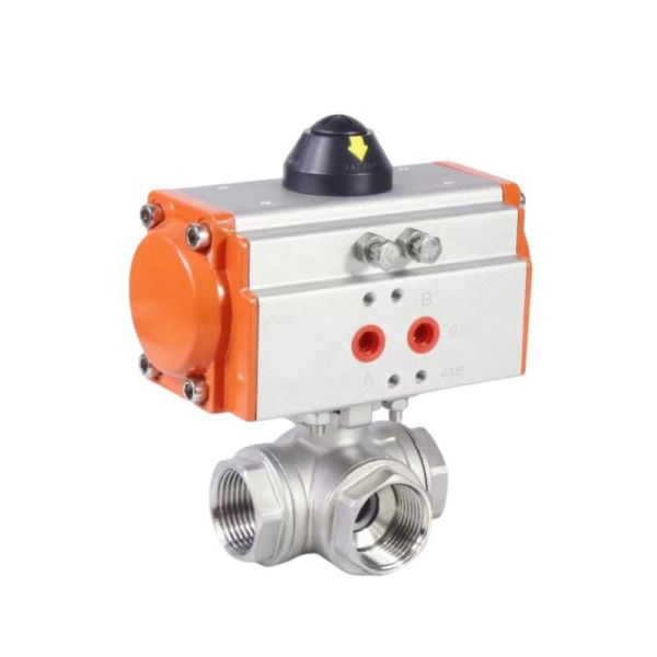 Stainless Steel 3 Way Internal Thread Pneumatic Ball Valve Double/Single Acting Pneumatic Actuator Female Threaded Ball Valve