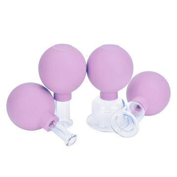 Colocar do silicone da massagem de cara do corpo dos PCes do rosa 4 e placa de Guasha ajustaram a terapia colocando colocando facial de vidro do vácuo