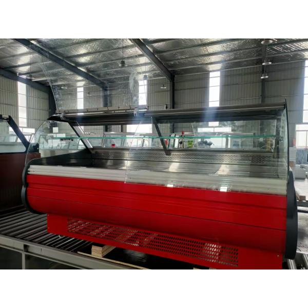 Meat display cabinet stainless steel glass front door flap type Fresh meat cabinet filp door with   looker