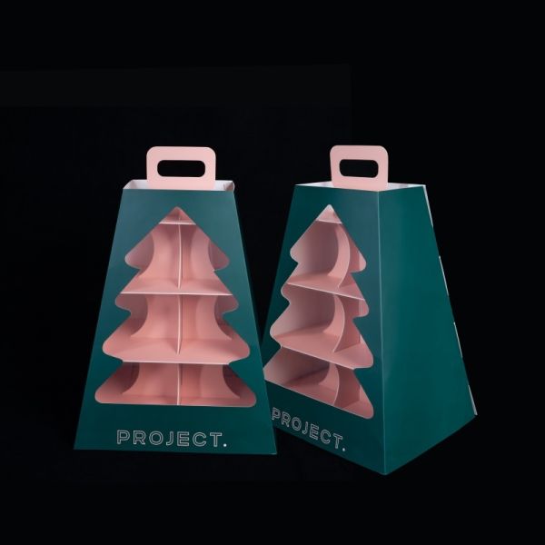 Customized printing four layer multi-layer bracket portable party cake tower box family afternoon tea with handle cardboard cake
