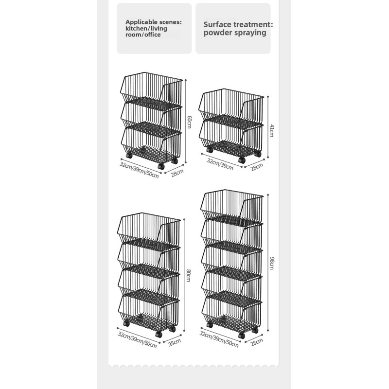 Custom Kitchen Storage Rack Organizer Shelf Metal Basket Kitchen Storage Cart with Wheels