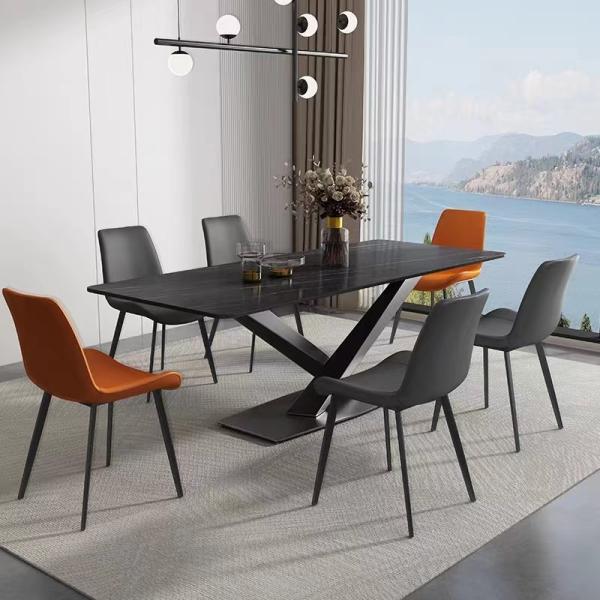 Fusion  X Base Marble Dining Table With Stainless Steel Legs Ceramic