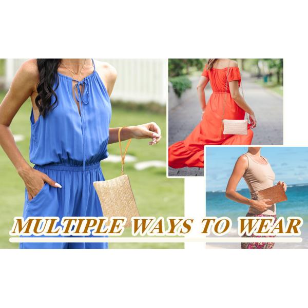 Womens Straw Clutch Bag Bohemian Summer Beach Straw Purse Zipper Wristlet Wallets For Women Clutch Makeup Bag with Zipper Durable Logo Pattern Flat Bag for Outdoor Activities