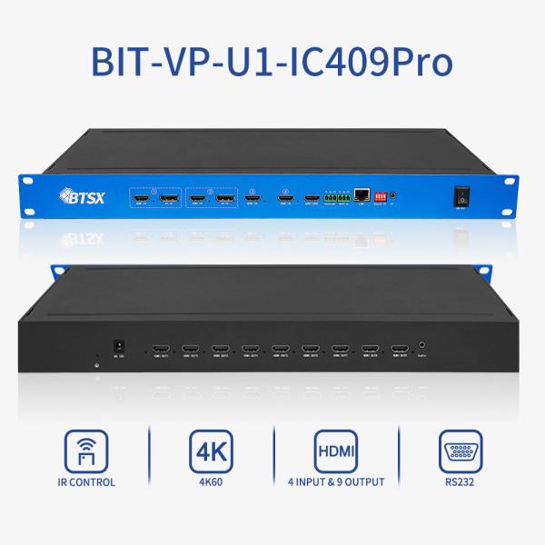 Procesador de imágenes con zoom de itinerancia libre Bitvisus 4 en 9 Salidas, Procesador de video 3X3 4K, Controlador de videowall sin latencia