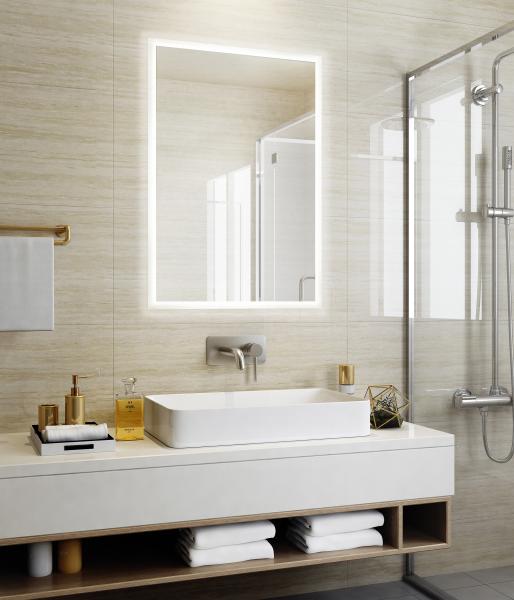 Touch Sensor Frameless Lighted Bathroom Mirror High Reflection Wall Hanging