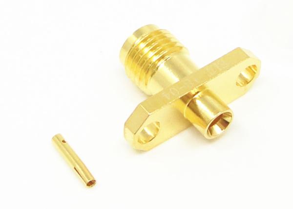 Os 2 furos fêmeas flangeiam o conector 50Ohm chapeado ouro da montagem SMA RF