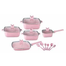 Kitchen Aluminum Cookware Set  Maifan Stone Non Stick With Glass Lid