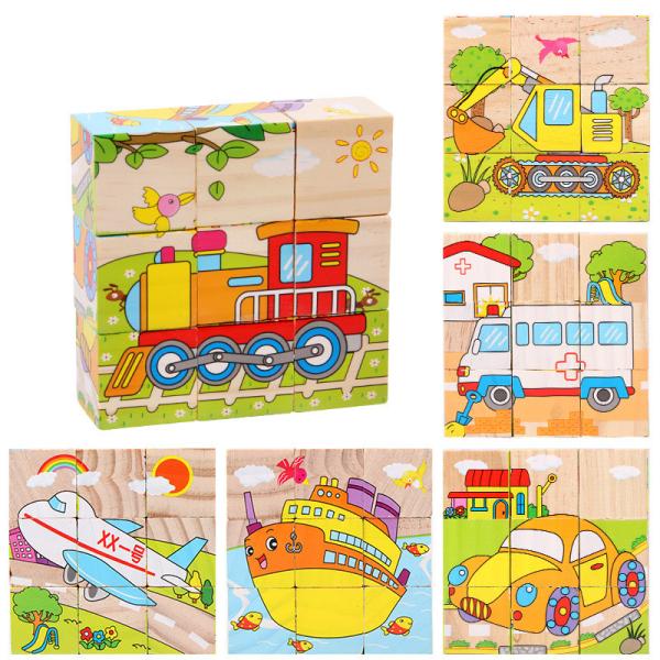 Baby Wooden Block Toys Animal Fruit Early Learning Six Side 3D Cube Jigsaw