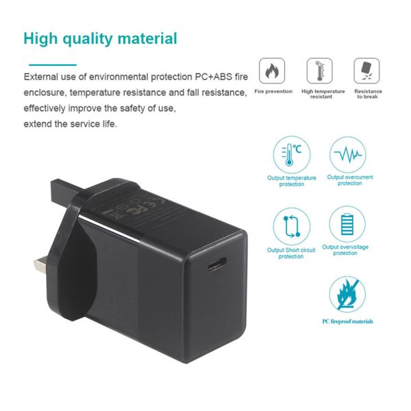 Carregador USB-C PD GaN 65W com ficha UK para laptops e telemóveis