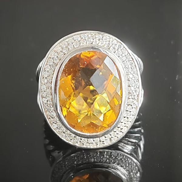 Inspired Split Shank Cocktail Ring 925 Sterling Silver With Yellow Cubic Zirconial Statement Jewelry