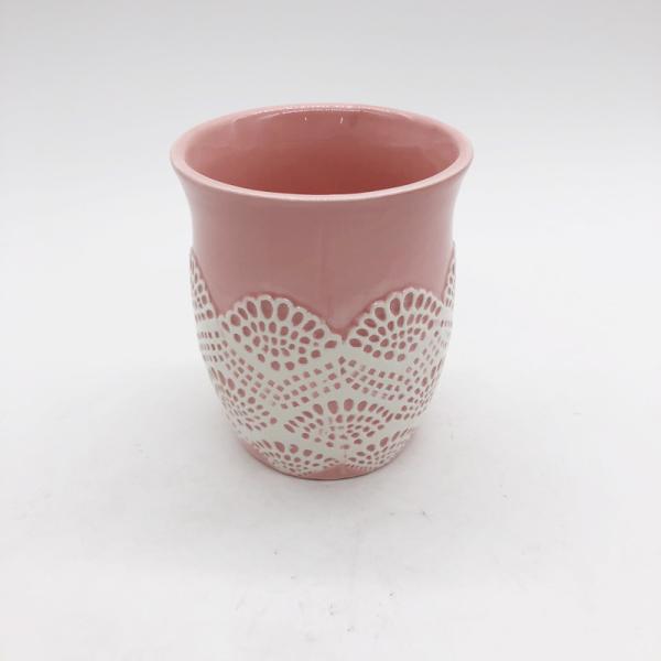 Pink Lace Dress Ceramic Bathroom Set / Soap Lotion Dispenser Set Dish Brush Holder