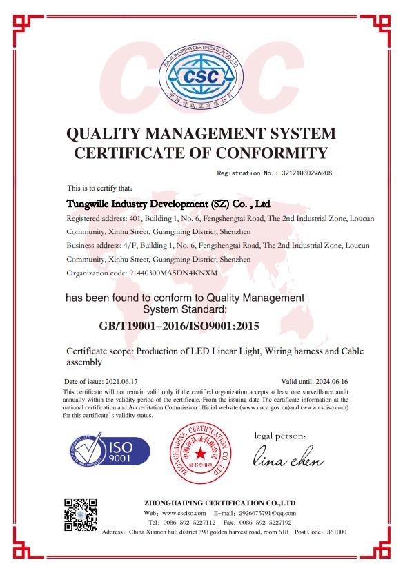 Tungwille Lighting Co.,LTD Сертификации