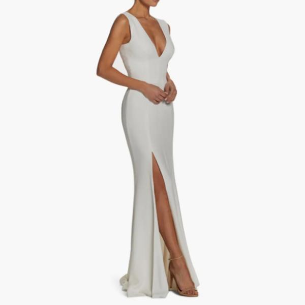 Perfect Manufacturer Deep V-neck Sleeveless Full-length Trumpet Gown Evening Dress Front Split Slit Plus Size