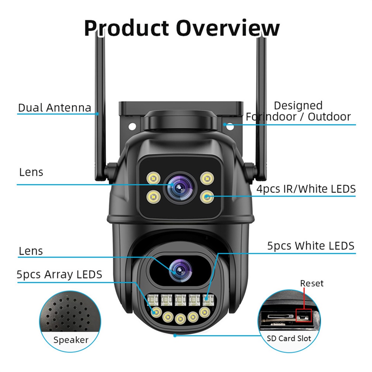 Wholesale 4MP HD Dual Lens CCTV IP Camera PTZ Security Waterproof Outdoor WIFI Two-Way Audio Cloud Storage Human Detect Track