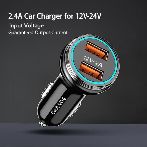 Cargador para automóviles USB doble 12V-24V Entrada 2.4A Salida 3.0A
