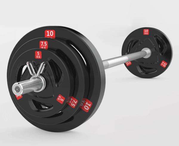 Barbell Weight Plates Rubber Coated Barbell Black Rubber Bumper Plates 3 Holes Grips Olympic Weight Plates
