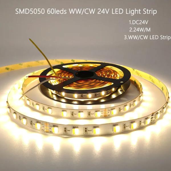 Прокладки СИД цветовой температуры DC 24V белизна CW WW регулируемой гибкая 5050 двойная