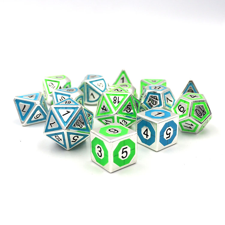 Wholesale Glow-in-Dark Zinc Alloy Metal Dice Set Customizable Polyhedral DND Dice for Role Playing Games