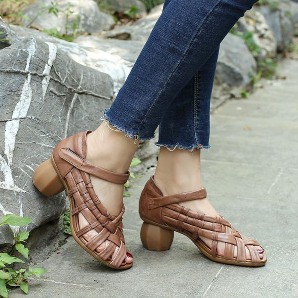 S258 Summer ladies sandals mid-heel fashion woven breathable sandals women mid-heel manufacturers
