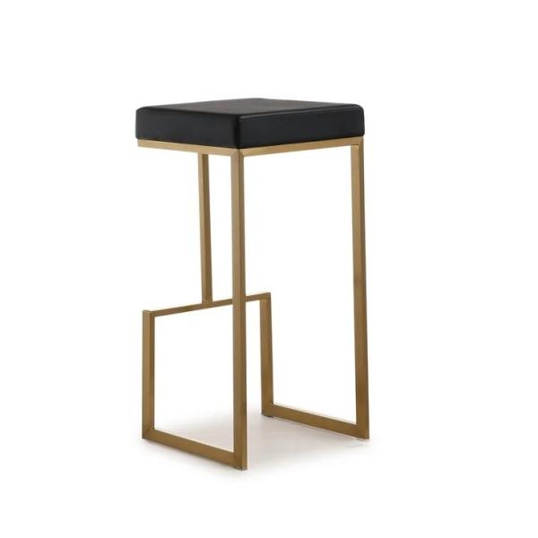 Modern brushed brass gold stainless steel PU leather upholster barstool for cafe bar hotel