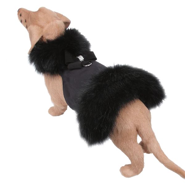 Platinum Glitzerati Bow Soft Silver Faux Suede Faux Fox Fur Dog Coat