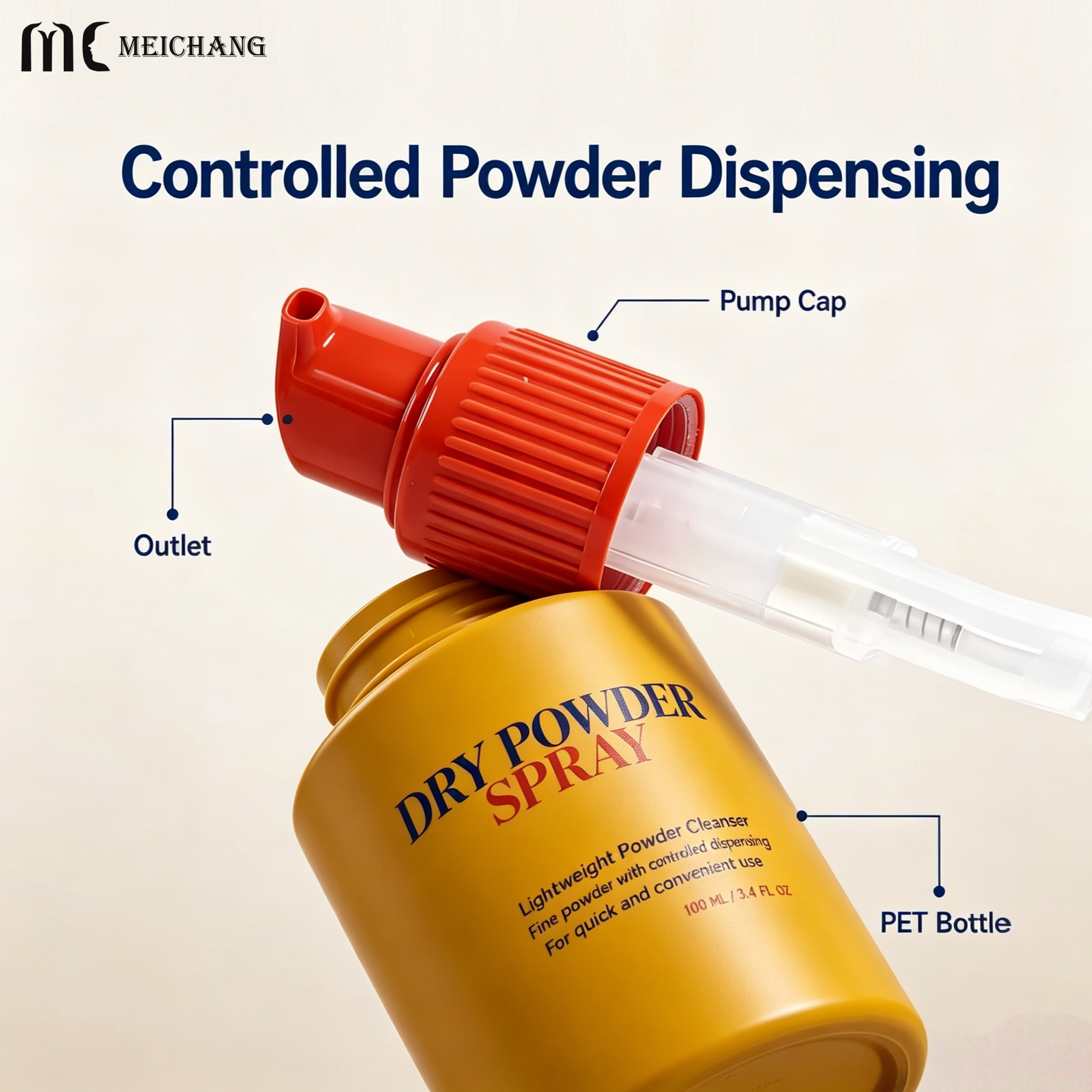 60ml 80ml 120ml Custom PET Powder Spray Bottle with Powder Pump (MC-1507)