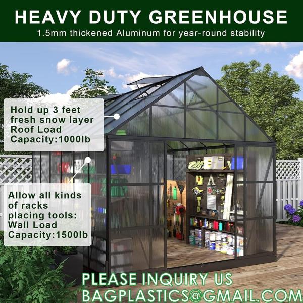 Portable Plant GreenHouse Zippered Door Windows, Galvanized Steel Hoops, Glass Greenhouse, Polycarbonate Greenhouse