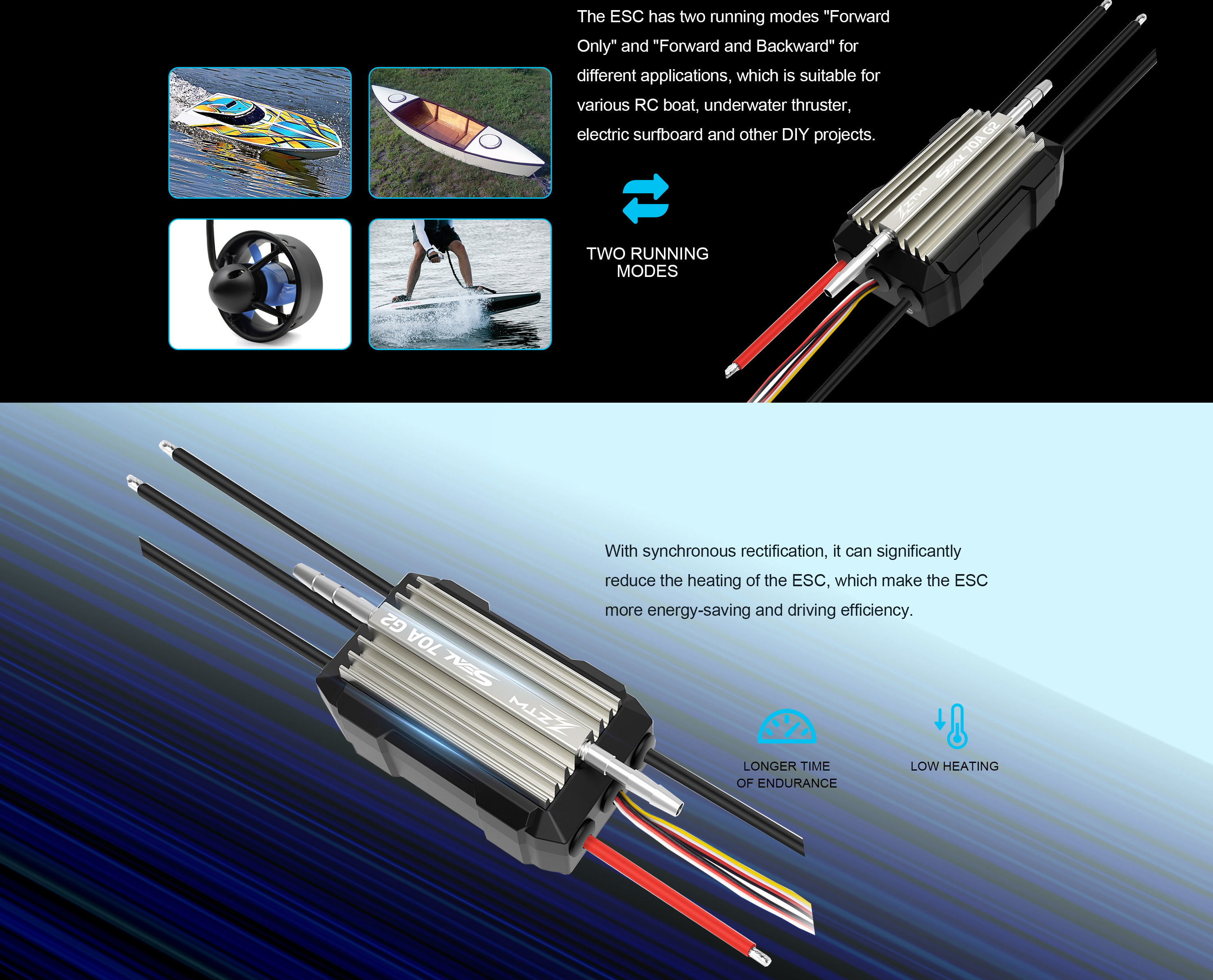 ZTW Seal 70A SBEC G2 Waterproof ESC 3S-6S RC Boat ESC For Marine Propulsion