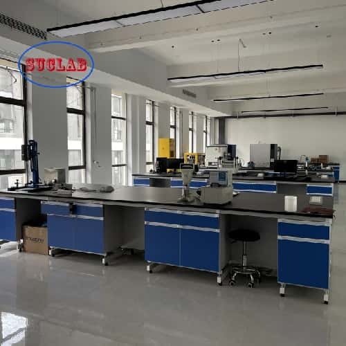 Wooden Lab Workbench with Shelves Made in for a Functional and Well-Designed Workspace