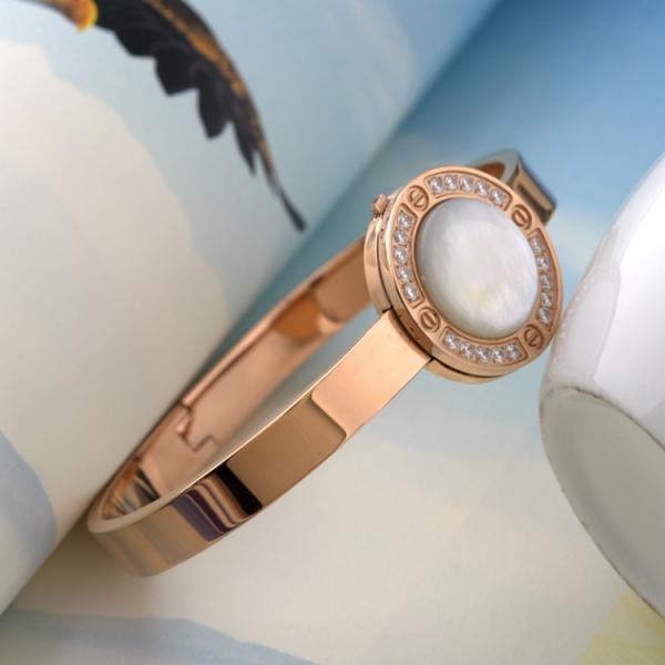 Stainless Steel Bracelet with White Shell, Diamond Cuff Bangle, Silver , gold color women bangle