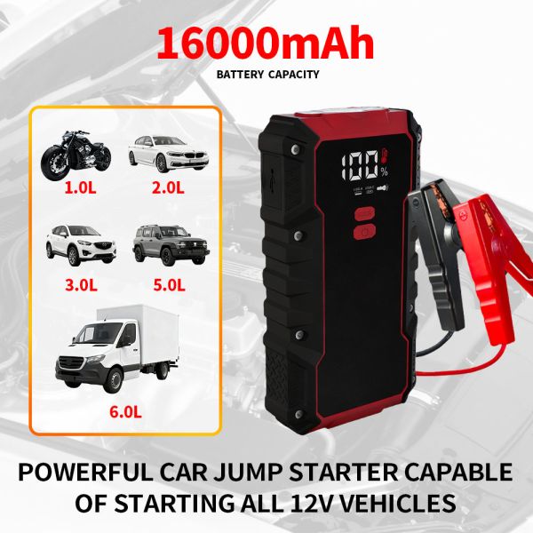 8000mAh 6000mAh Car Battery Jump Starter Power Bank 6 In 1 Jump Starter With Flashlight Air Pump Compressor