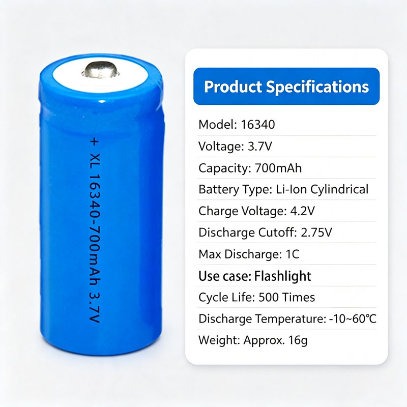 16340 700mAh 3.7V Li-ion Rechargeable Battery for Flashlight Laser Pointer