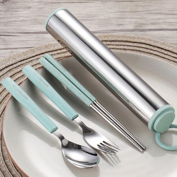 21*3.2cm 4PCS Mint Green Kitchen Flatware Sets Chopsticks With Fork And Spoon