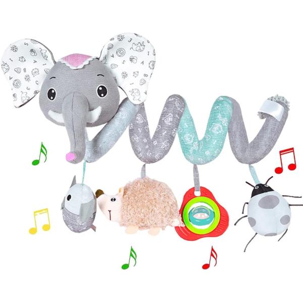 Unisex Baby Activity Spiral Hanging Toys for Stroller Car Seat Crib Bar Bassinet Mobile Musical Elephant Toys