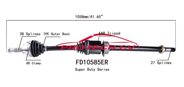 FD10585ER  CV Axle Assembly Heavy Duty Clamp TPEE Boot  Cold Forging Grinding Process Technology EXTREME Weather Unit