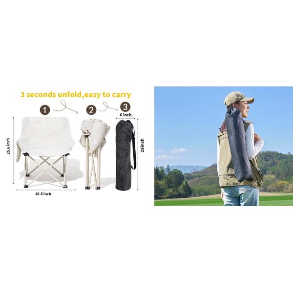 Portable Folding Padded Camping Chair For Lawn Camp Hiking Beach Sports Hunting, Beige