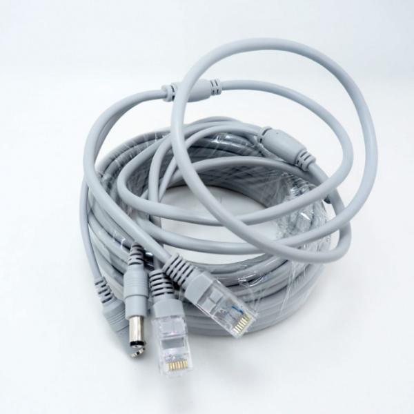 Two-in-One Cable for CCTV Extension Ethernet RJ45 and DC 12V Power NVR in Grey Color