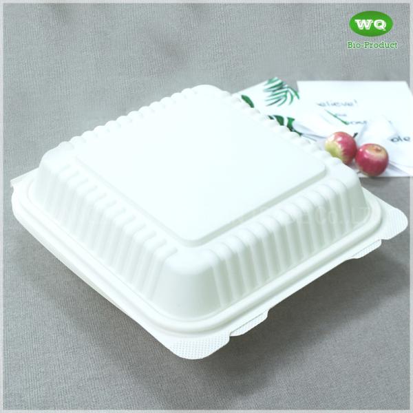 Duarable 8x8 Inch Bioplastic Hinge Food Container, 9x9inch Corn-Stach Microwave Safe Green/Healty Restaurant Packing Box