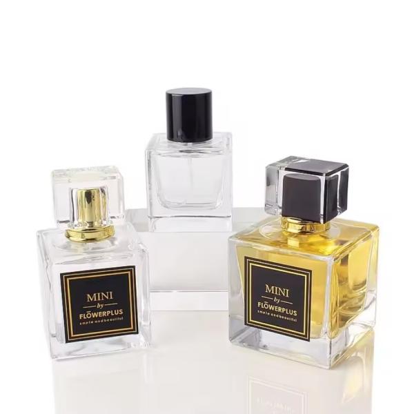 De alta qualidade Luxury Square Design 30ml 50ml Vidro Vazio Perfume Spray personalizado Botão com tampa