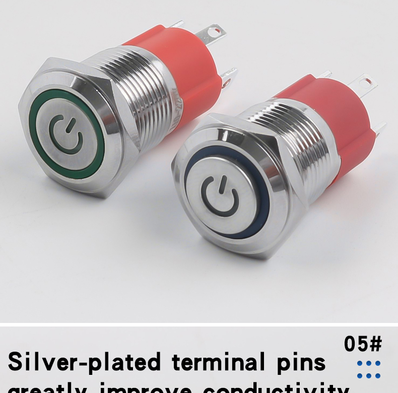 10A 16MM Stainless Steel Push Button Switch with LED Power Indicator Latching Momentary 1NO 4pin Flat/High Head IP65 for 220V