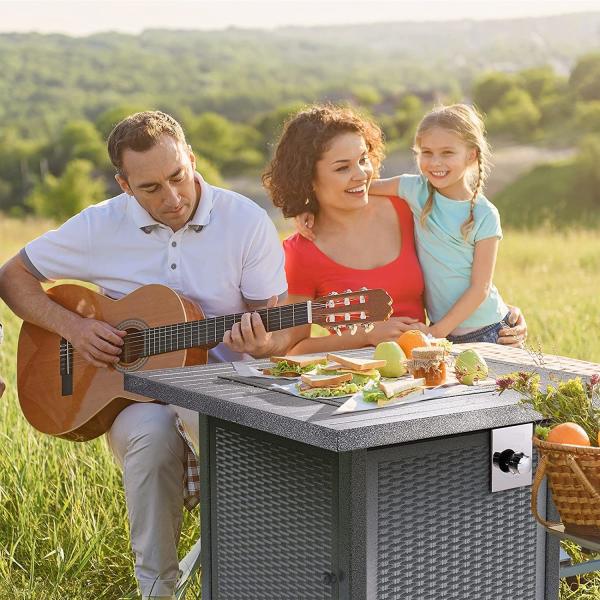 Square 50,000 BTU Self-Ignition Propane Outdoor Natural Gas Firepit Silver Gray