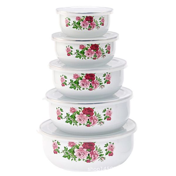 Eco Friendly Enamel Ice Bowl Metal Steel Fresh Keeping Food Storage Bowl with PP Lid