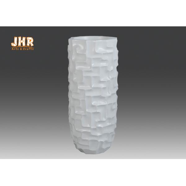3 Sizes Unique Geometric Pattern Fiberglass Decorative Planters Glossy White