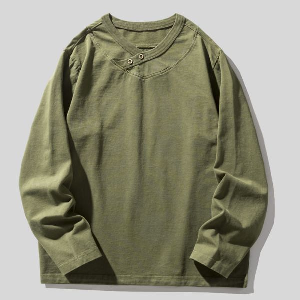 330g Heavy-Duty 100% Cotton Breathable Vintage Knitted Blank Regular Fit Men's Autumn Solid Color Long Sleeve O-Neck T-Shirt OEM