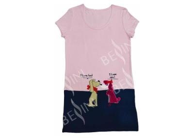 Pink/ Navy Short Sleeve Women'S Viscose Pyjamas , Short Sleeve Sleepwear Dress